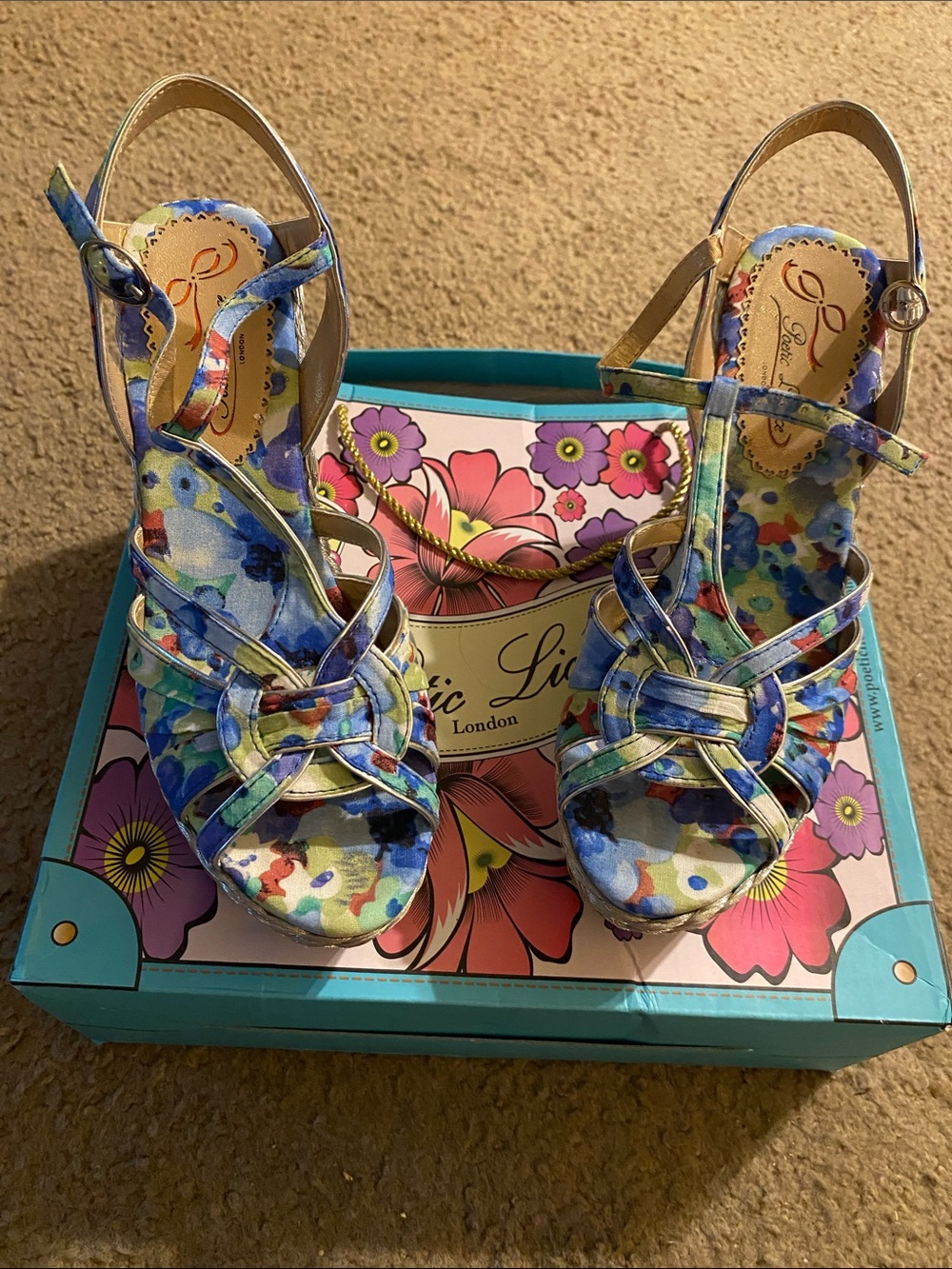 Poetic Licence Blue Multicolor Floral Strappy Platform Sandals